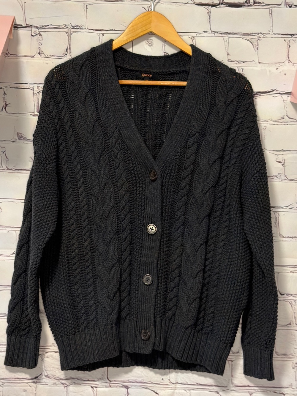 QUINCE OVERSIZED CABLE KNIT ORGANIC COTTON CARDIGAN CHUNKY V NECK WARM TIMELESS - Picture 8 of 11